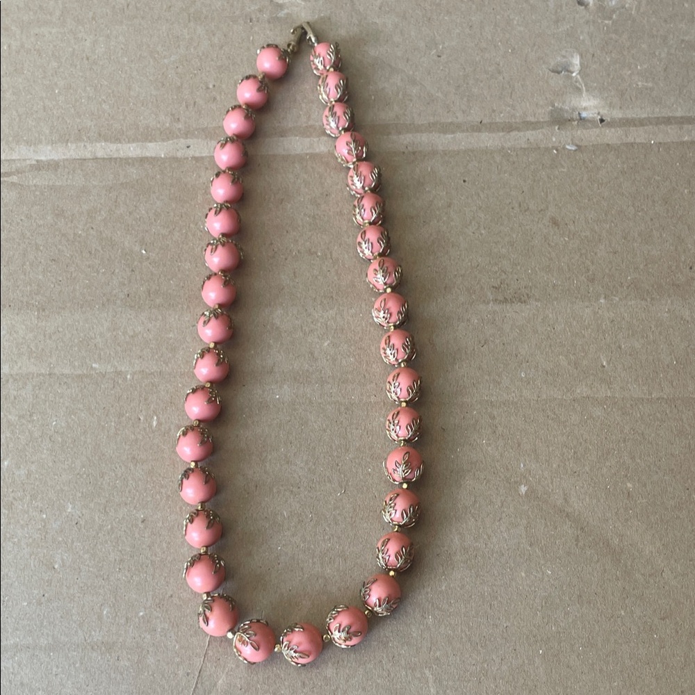 Trifari Vintage Coral Pink Bead Necklace - Classic Women's Jewelry 24 inches
